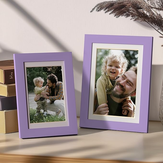 eletecpro 5x7 Picture Frames Set of 10, Picture Frame Collage Wall Decor Display 4x6 Photo with Mat or 5x7 without Mat, Home Decor Gallery Frame for Table Top or Wall Mounting, Purple