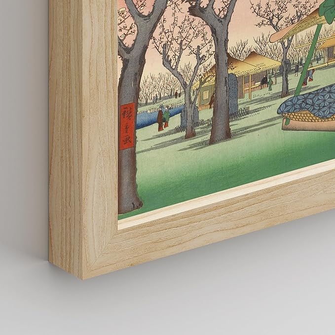 SIGNWIN Framed Poster Wall Art Set of Koinobori The Carp Fish, Plum Park Landscape with 2 Cranes from One Hundred, Plum Blossom in Garden for Living Room, Bedroom, Office - 12"x16"x 8 Natural