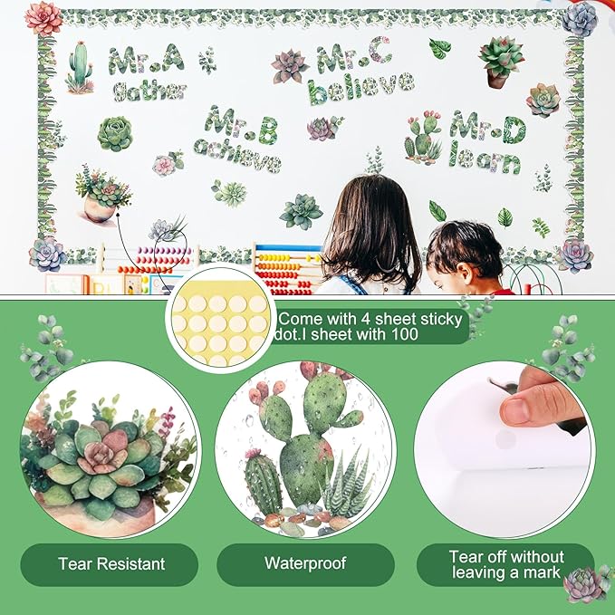 Kosiz Plant Bulletin Board Decoration Set 118 ft Scalloped Bulletin Board Borders Classroom Poster Border Trim with 257 Pcs Letter Number Symbol Cutout for School Decor