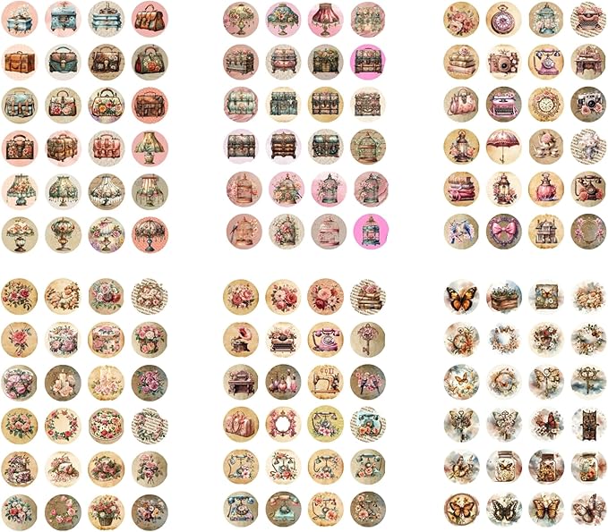 Generic Paper Moon Media: Bundle of 6 Pages of Antique Design Collage Sheets Circles 1/5"" 8.5 x 11, 6 Sheets for Arts and Crafts, Single Sided Prints, 717232