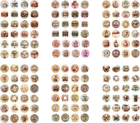 Generic Paper Moon Media: Bundle of 6 Pages of Antique Design Collage Sheets Circles 1/5"" 8.5 x 11, 6 Sheets for Arts and Crafts, Single Sided Prints, 717232