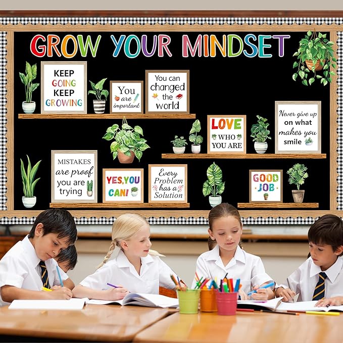 Greenery Potted Plant Bulletin Board Decorations Set Positive Eucalyptus Classroom Grow Your Mindset Inspirational Cutouts for Back to School Chalkboard Party Supplies School Home Office Wall Decor