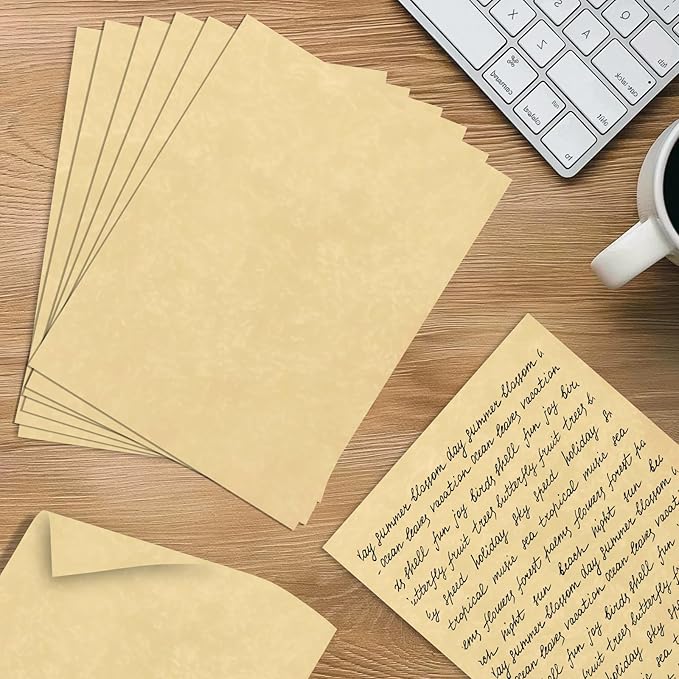 90PCS Vintage Paper 8.5 x 11 in Parchment paper for Writing Letter writing Paper, Decorative Printer Paper for Invitation, Letter, Resume, Award, Diploma, Art, Craft, Certificate Antique (Beige)