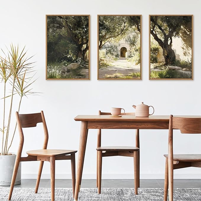 Ausril Garden of Gethsemane Landscape Framed Canvas Wall Art, Jerusalem Town Villages Scenery Prints, Jesus Boho Religious Decor, Christian Bible Art Painting for Bedroom Living Room Office 24"x36"x3
