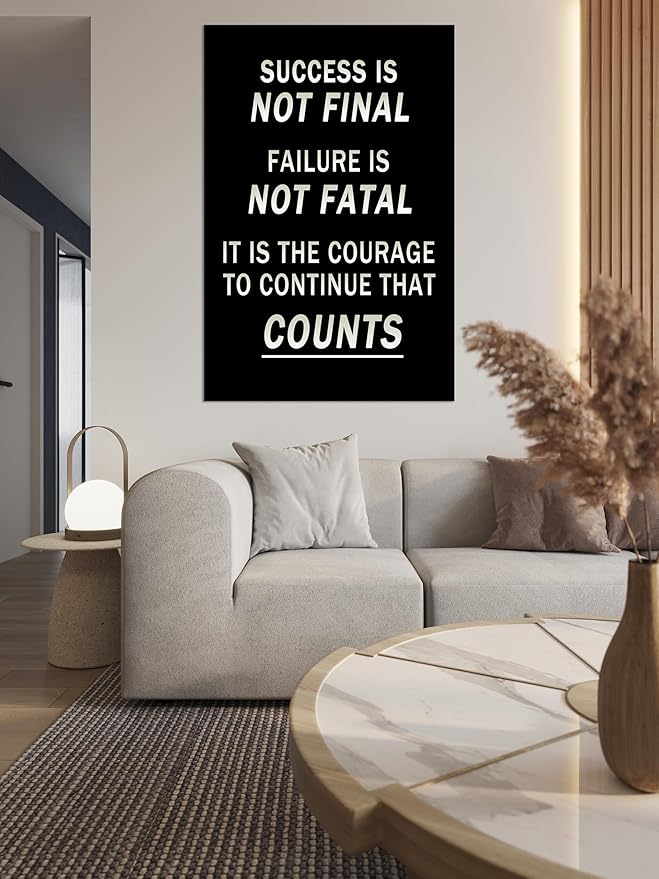 WYJDFART Inspirational Canvas Poster Failure Is Not Fatal Printed Modern Artwork Never Give Up Motivational Wall Art for Gym Bedroom Office Home Decor Framed Ready to Hang [24" W X 36" H]