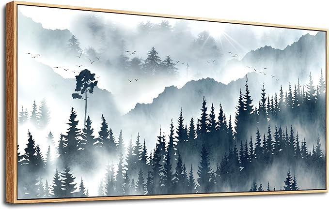 hyidecorart Wood Framed Wall Art For Living Room Canvas Wall Decor For Office Abstract Painting Fog forest Landscape Wall Picture Ready To Hang Bedroom Home Decorations Prints Posters Artwork 20X40
