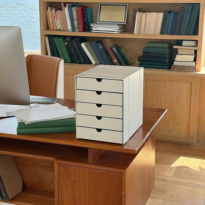 Modern Steel 5-Drawer File Cabinet For Desk, Document Storage Box, Office Desktop Filing Organizer, Drawer Organizer, desk caddy (White)