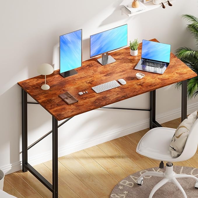 OLIXIS Computer Desk, Home Office Desk with Metal Fram, 47 Inches Gaming Writing Work for Bedroom Study Table, Sturdy Metal Frame, Simple Rust