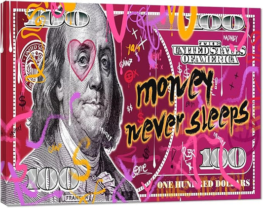 Red Dollars Bill Wall Art Canvas Print Office Decor Money Modern Art Entrepreneur Inspirational Motivational 100 Bill Benjamin Franklin Art for Living Room Bedroom Home, Ready to hang 12" W X 16"H