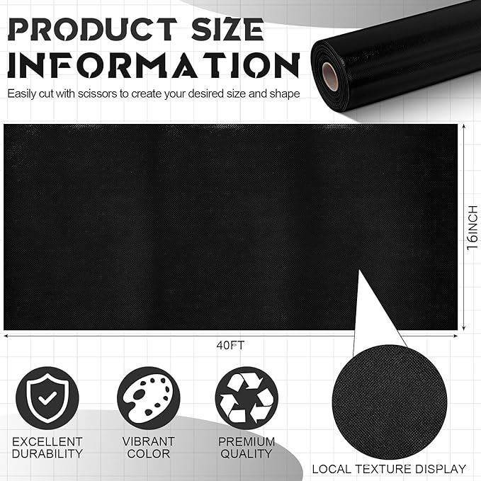 16 in x 40 Ft Fabric Bulletin Board Roll Classroom Non Woven Fabric Background Decorations Waterproof Wrinkle Resistant Bulletin Board for Back to School Wall Decor(Black,Pure)