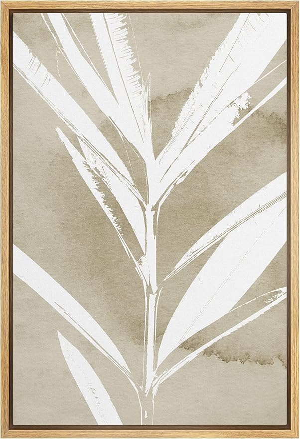 SIGNWIN Framed Canvas Print Wall Art Tropical Jungle Leaf Silhouette Nature Wilderness Digital Art Modern Art Decorative Minimal Rustic Colorful Zen for Living Room, Bedroom, Office - 16"x24" Natural