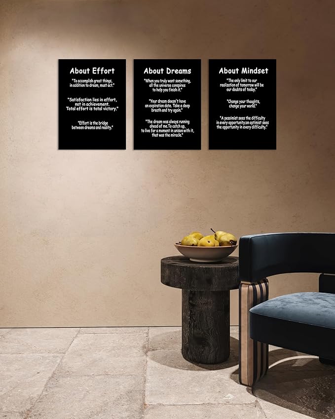 About Dreams Effort and Mindset Inspirational Quotes Wall Art Painting Modern Artwork Printed Canvas Poster Motivational Wall Decor for Home Living Room Gym Framed Ready to Hang [36''Wx 16''H]