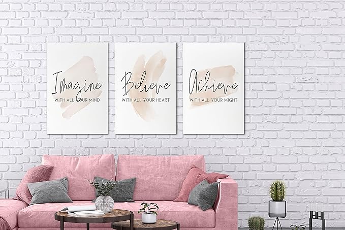 SHMAO Office Canvas Wall Art Motivational Wall Decor, 3 Piece Modern Positive Quotes Print Pictures for Office Wall Decor Women Inspirational Framed Artwork Home Office Decor 16”x24”x3 Panels