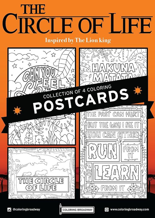 Coloring Broadway - Lion King Inspired Coloring Postcards (Set of 4), Circle of Life, Musical Merchandise, Printed on Matte Card Stock (5" x 7"), Perfect for a Broadway Theater Lover