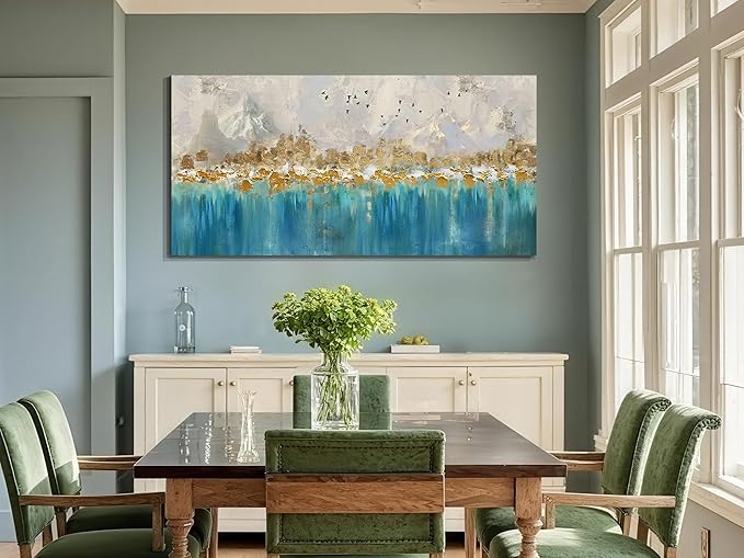 Arjun Abstract Canvas Wall Art for Mens Room, Gold Mountain Hand Painted Textured Living Room Wall Decor Picture, Extra Large Bedroom Painting Artwork Framed Home Office Wall Decor 58"x29"