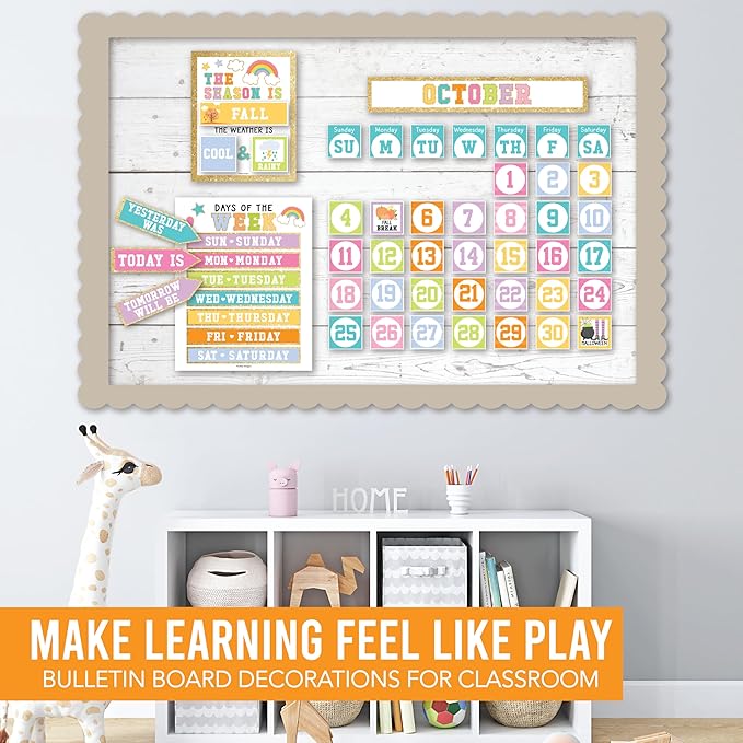 Hadley Designs Classroom Calendar Set Bulletin Board Decorations - Colorful School Calendar for Classroom Decor, Kindergarten Preschool Elementary Teacher Must Haves, Homeschool & Daycare Essentials