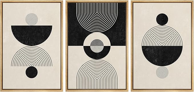 IDEA4WALL Framed Canvas Print Wall Art Set Geometric Black Tan Stripe Polygon Landscape Abstract Shapes Illustrations Modern Art Decorative Nordic for Living Room, Bedroom, Office - 16"x24"x3 Natural