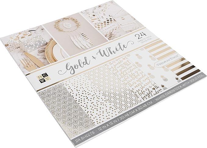 Die Cuts With a View Card Stock, Gold & White Premium Printed Cardstock Stack-12x12, Crafts Sheets Holographic Foil Double Sided Printed Cardstock Cardstock For Crafts Cardstock For Scrapbooking