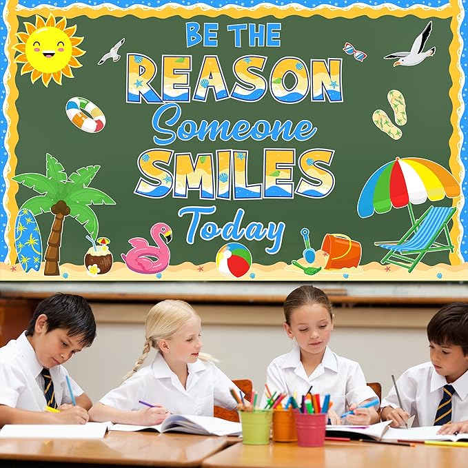 Summer Bulletin Board Decoration Set Be The Reason Someone Smiles Today Bulletin Board Summer Classroom Decoration Beach Cutouts for Teacher Supplies Home School Chalkboard Door Wall Decor