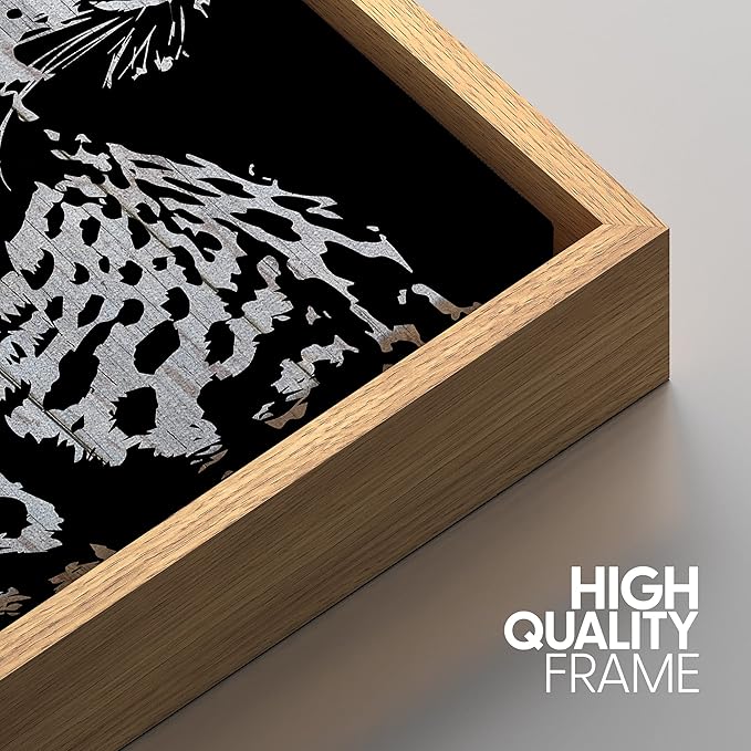 IDEA4WALL Framed Canvas Print Wall Art Grayscale Spotted Leopard Profile on Wood Panels Animals WildLife Illustrations Modern Art Tropical Portrait for Living Room, Bedroom, Office - 24"x36" NATURAL