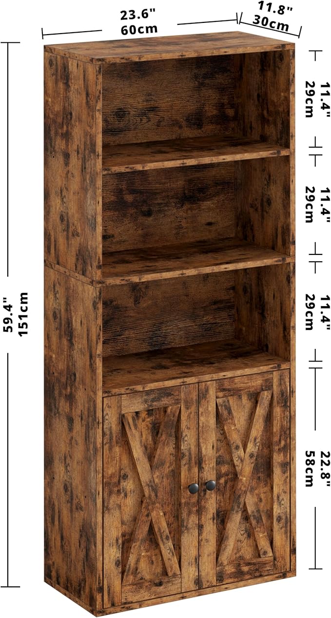 IRONCK Industrial Bookshelves and Bookcases with Doors 11.8 in Depth Floor Standing 5 Shelf Display Storage Shelves Tall Bookcase for Home, Office, Living Room