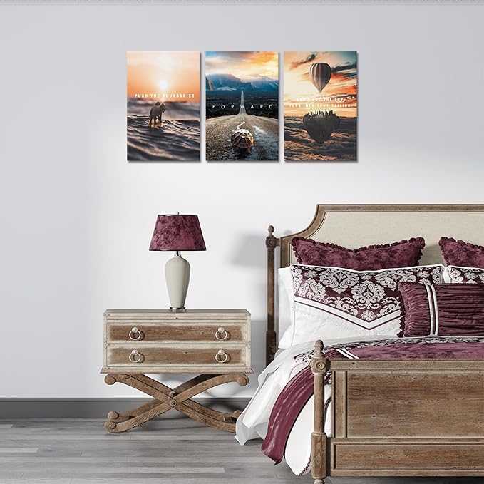 3 Pieces Inspirational Wall Art Large Motivational Wall Decor for Office Pictures Posters Framed Canvas Wall Art Prints Painting Artwork Decor Ready to Hang in Living Room Bedroom Classroom