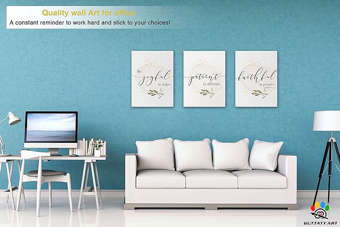 Office Wall Art - 3 Panel Motivational Canvas for Home Decor, Inspirational Quotes, Positive Entrepreneur Words Poster Frame for Company, 12"x24"x3Pcs