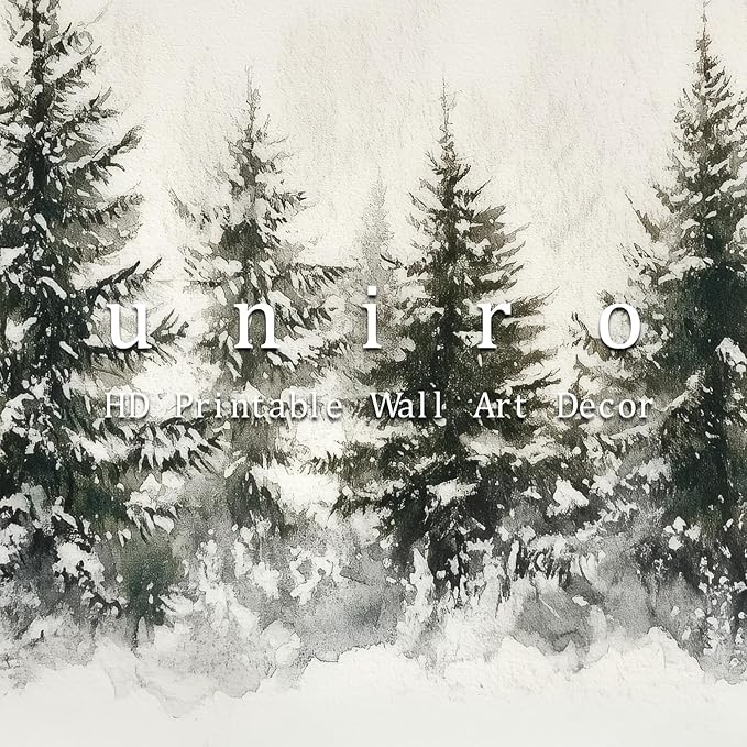 uniro Christmas Wall Art Prints, Vintage Christmas Decor, Rustic Winter Pine Forest Christmas Trees Canvas Art Prints Poster Painting, Farmhouse Christmas Forest Landscape Winter Art Picture Aesthetic for Bedroom Bathroom Living Room Office Decor (8" x...