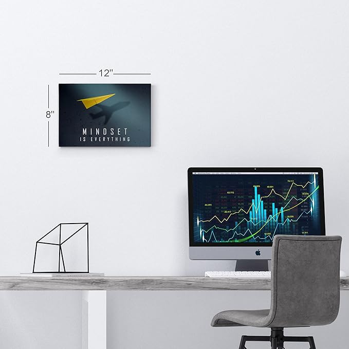 Smile Art Design Mindset is Everything Paper Plane Motivational Wall Art Canvas Print Inspirational Wall Art Entrepreneur Quote Office Living Room Decor Gift Ready to Hang 30x40