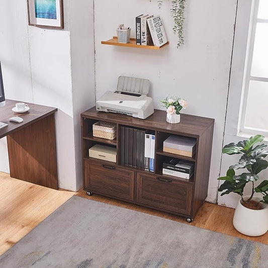40" Lateral File Cabinet,Farmhouse Wood Small Home Office Storage with Wheels,Filing Cabinet with 2 Drawers for Legal/Letter/ A4 Size (Brown)