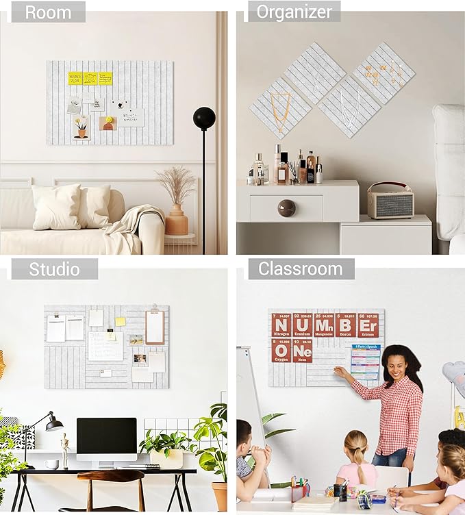 1/2" Thick Cork Board for Office, 6 Pack Felt Wall Tiles -28"x18" with Safe Adhesive Tabs, Large Bulletin Board, Push Pin Board Organizer Wall - Gray Marble