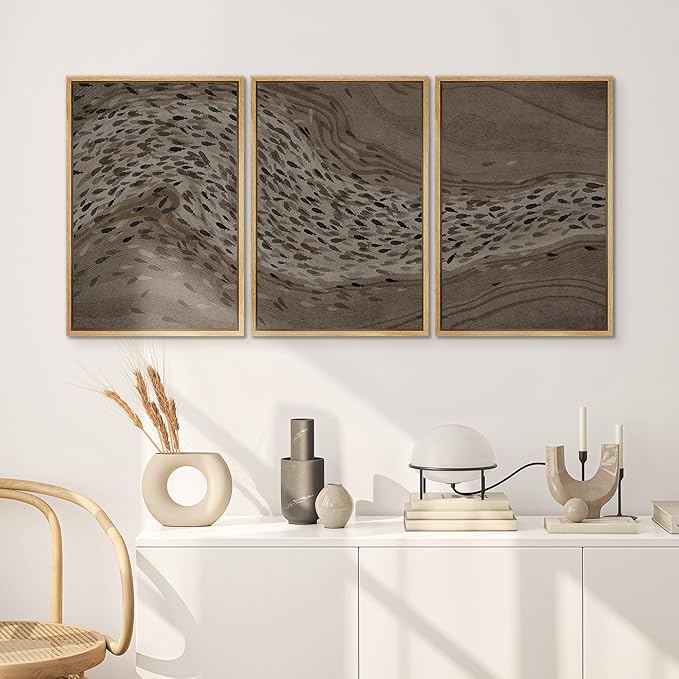 SIGNWIN Framed Canvas Print Wall Art Set Bison Migration African Animal Migration Illustrations Modern Art Decorative Abstract for Living Room, Bedroom, Office - 24"x36"x3 Natural