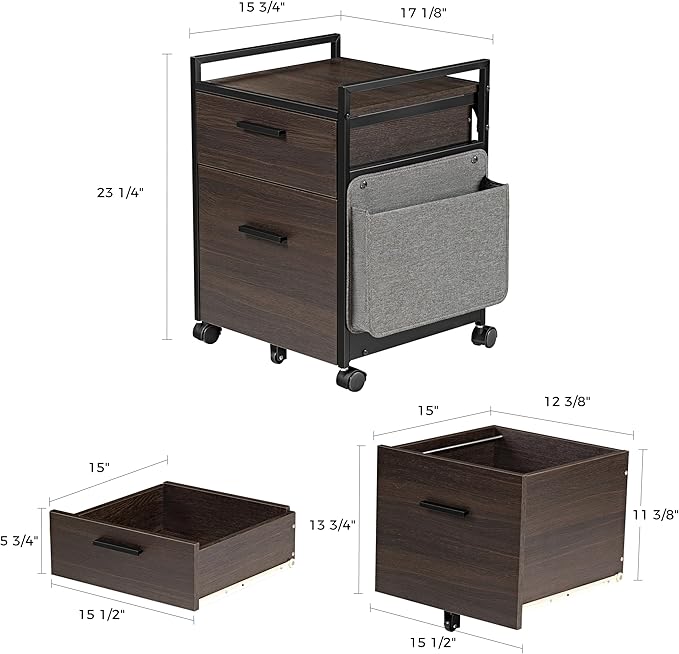EUREKA ERGONOMIC 2-Drawer Mobile File Cabinet with Wheels, Solid Wood Rolling Storage Cabinet for Home Office, Space-Saving Under Desk Organization with Printer Stand, Black