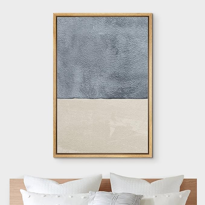 IDEA4WALL Framed Canvas Print Wall Art Mid-Century Watercolor Blue Gray Color Block Abstract Shapes Illustrations Modern Art Decorative Relax/Calm for Living Room, Bedroom, Office - 16"x24" Natural
