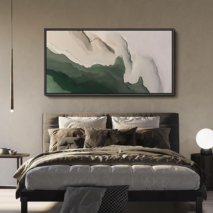 SIGNFORD Extra Large Framed Canvas Green and Neutral Landscape Illustrations Modern Art Calm Warm for Living Room, Bedroom, Office - 60"x30"
