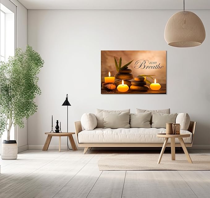 YIOZHAOFH Zen Wall Decor Just Breathe Motivational Bathroom Wall Art Yoga Room Poster for Women Spa Picture Painting Spiritual Artwork Framed for Living Room Ready to Hang (16L x 24W)