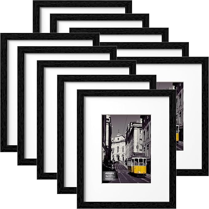 eletecpro 9x11 Picture Frames Set of 10, Picture Frame Collage Wall Decor Display 6x8 Photo with Mat or 9x11 without Mat, Home Decor Gallery Wall Frame for Wall Mounting, Black
