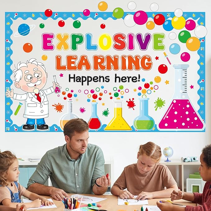 gisgfim Science Bulletin Board Decorations Set Back to School Learning Scientific Paper Cutouts Chemistry Lab Apparatus Bulletin Board Decor for Scientific Theme School Office Home Chalkboard Wall