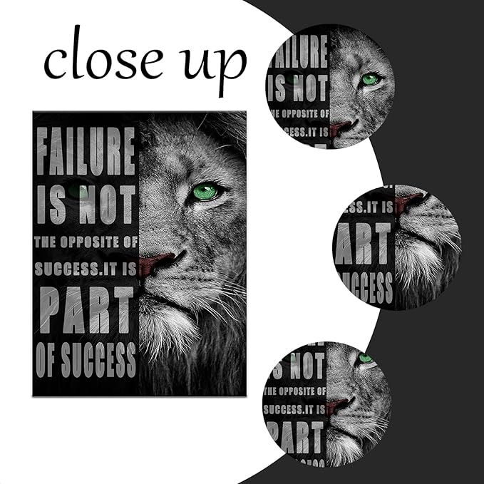 Motivational Wall Art Lion animal Canvas Poster Prints Success Inspirational Picture Entrepreneur Quote Home Office Bedroom Decor Wooden Framed Wall Decor Ready to Hang [18''W x 24''H]