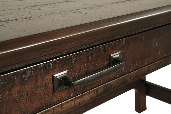 Signature Design by Ashley Baldridge Home Office Desk, Rustic Industrial Desk With Drawers, Wood Construction, Smooth-Gliding Storage for Workspaces, Ideal Office Desk for Home Offices, Brown