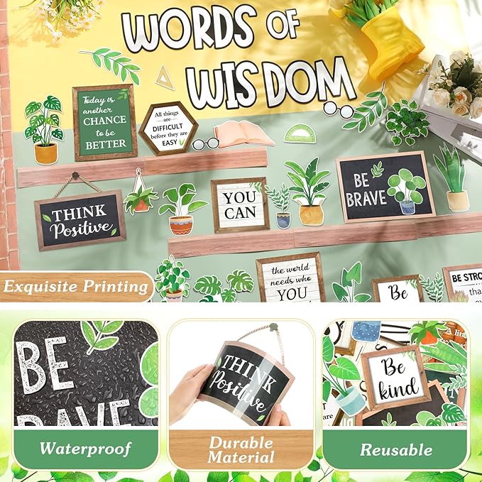 57 Pcs Plant Bulletin Board Set Inspirational Flower Bulletin Board Decoration Positive Cutout Classroom Decoration for School Office Home Teacher Classroom Wall Supplies