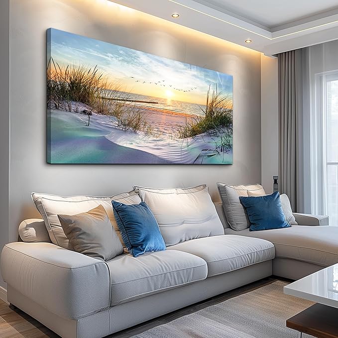 hyidecorart Canvas Wall Art For Living Room Large Size Decor Bedroom Blue Ocean Beach Landscape Paintings Poster Prints Artwork Office Decorations Seascape Pictures Modern Home Works