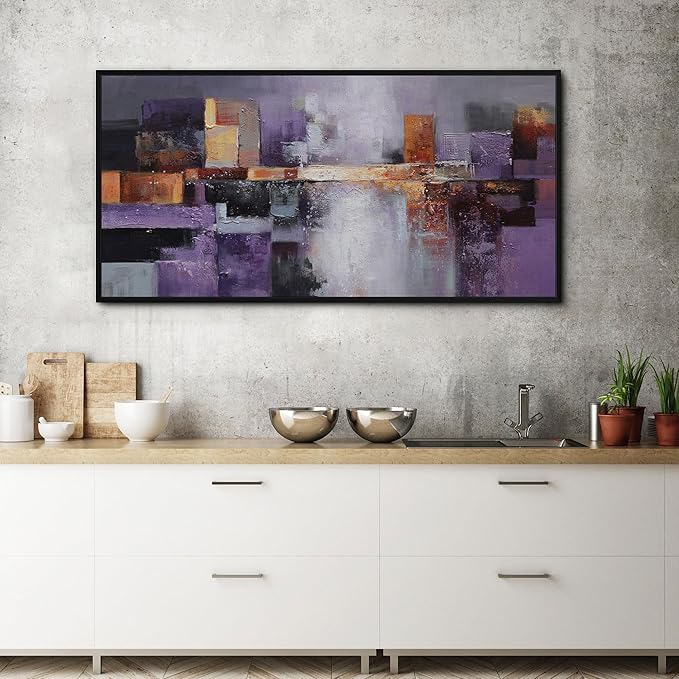 yiijeah Abstract Purple Wall Decor Bedroom Canvas Bathroom Art Picture Items for Women Framed Artwork Print 40x20 Inches