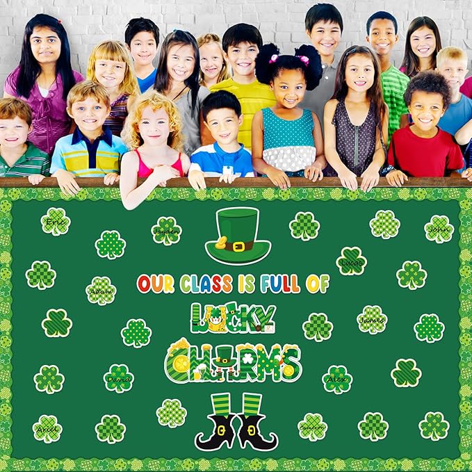 gisgfim St.Patrick Day Bulletin Board Decoration Set Lucky Shamrock Borders Cutouts for Party School Classroom Door Welcome Bulletin Board Craft Home Wall(St. Patrick's Day)