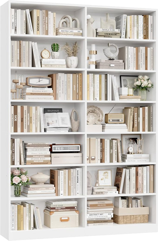 FACBOTALL 83.6" Tall Bookshelf and Bookcase, 7-Tier Extra Large Bookshelf with Double Storage, 14 Open Display Shelves for Home Office, Study and Living Room, White