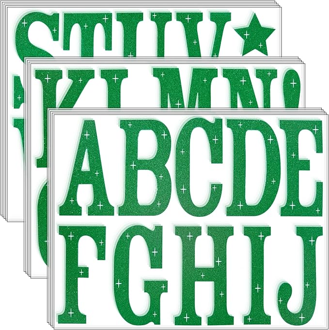 Glitter Bulletin Board Letters 155 Pieces 4 Inch Letter Stickers for Poster Board Stick on Letters for Bulletin Board Display Home School Classroom Decor(Green)