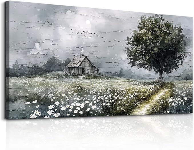 ERQINHUA Gray Large Canvas Wall Art For Living Room Farmhouse Wall Decor For Bedroom Office Home Decor Field scenery Paintings Tree Landscape Wall Pictures Printed Artwork Ready to Hang 30"X60"