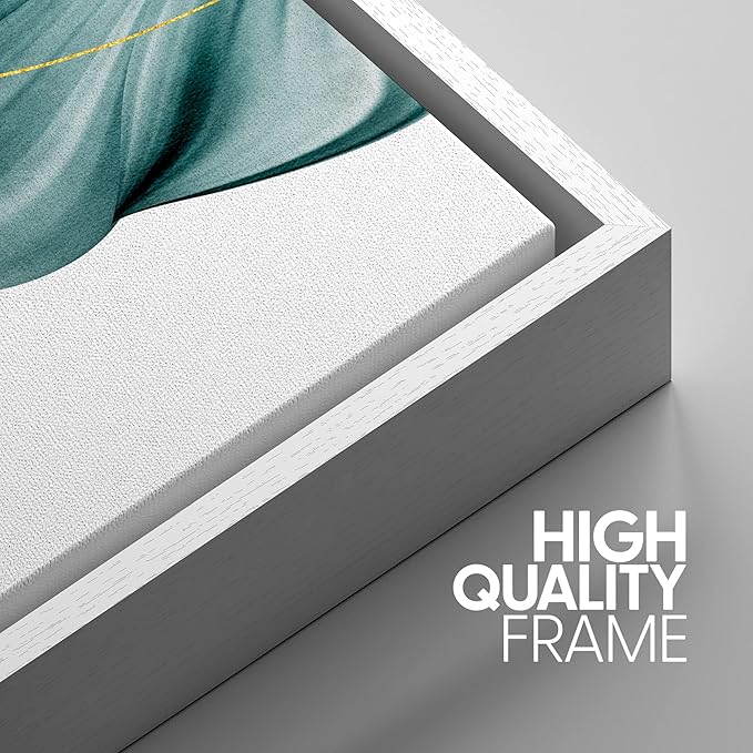 SIGNWIN Framed Canvas Print Wall Art Set Futuristic Teal Geometric Smoke Wave Abstract Shapes Illustrations Modern Art Decorative Nordic Zen Chic for Living Room, Bedroom, Office - 24"x36"x3 White