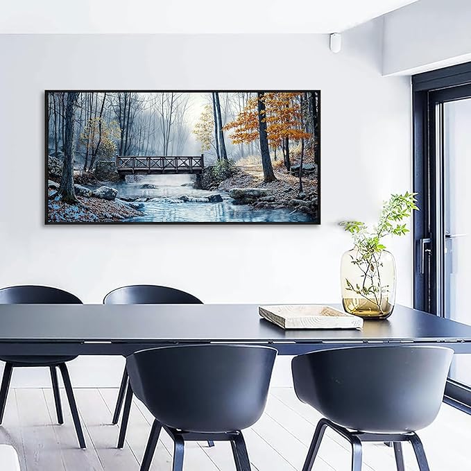 yiijeah Large Living Room Wall Art - Modern Wall Decor for Bedroom Office Decor Mountain Forest Landscapes Village Bridge Painting Framed Canvas Prints Ready to Hang Pictures Home Decor