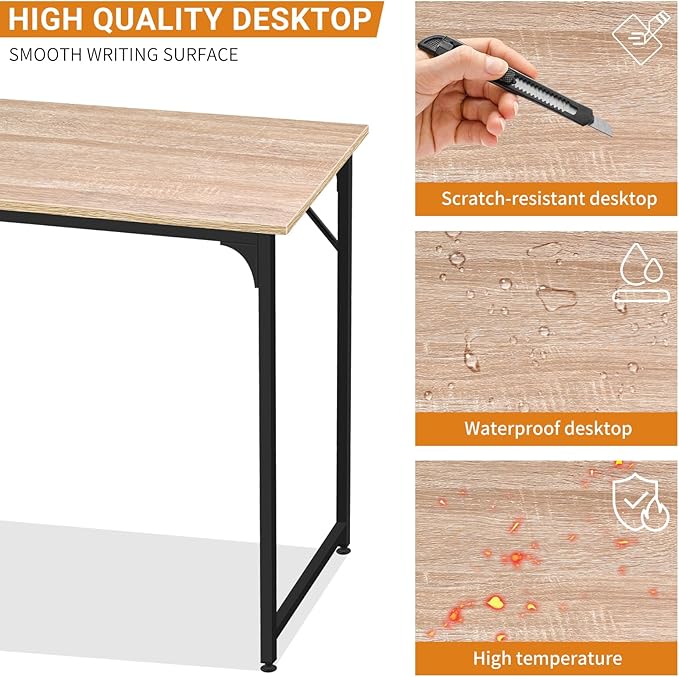 BLKMTY 39" Computer Desk, Home Office Writing Desk Wood PC Study Table Work Desks Modern Simple Style Laptop Table with Metal Frame and Smooth Tabletop for Workstation Bedroom, Nature